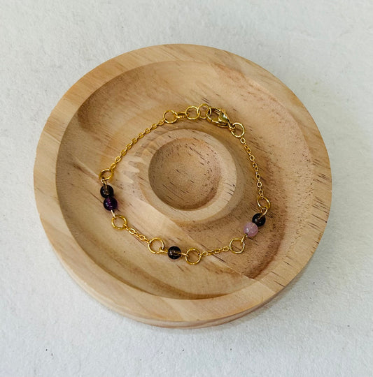 Bracelet en acier inoxydable en améthyste, quartz rose et quartz fumé