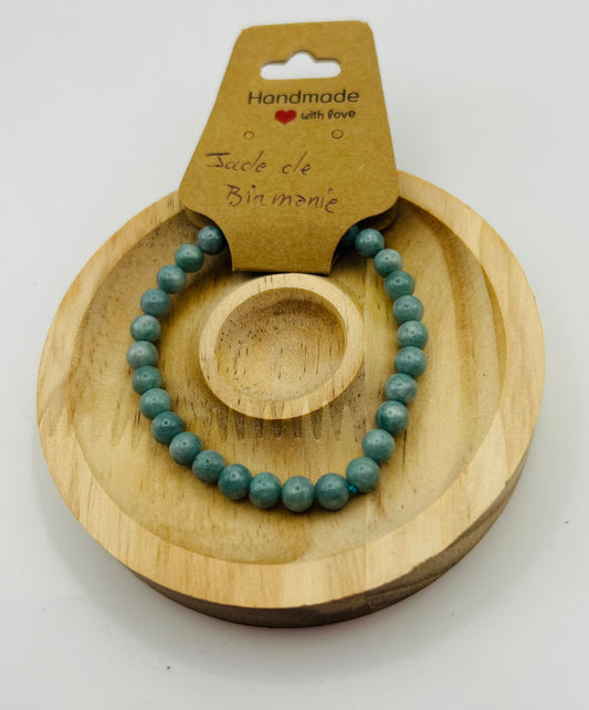 Bracelet élastique en Jade de Birmanie - Perles naturelles 6mm - Fait main