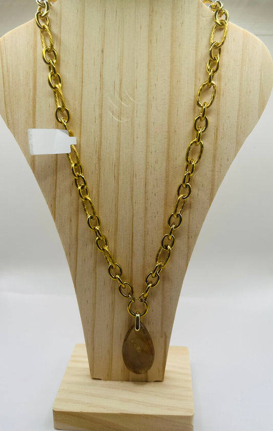 Pendentif en chaine avec quartz rutile cuivrée
